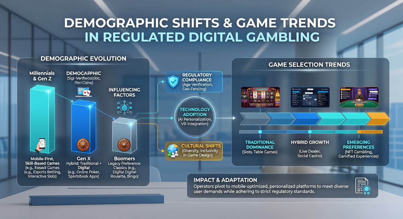 Infographic illustrating regional player demographics and corresponding game category popularity in regulated online environments