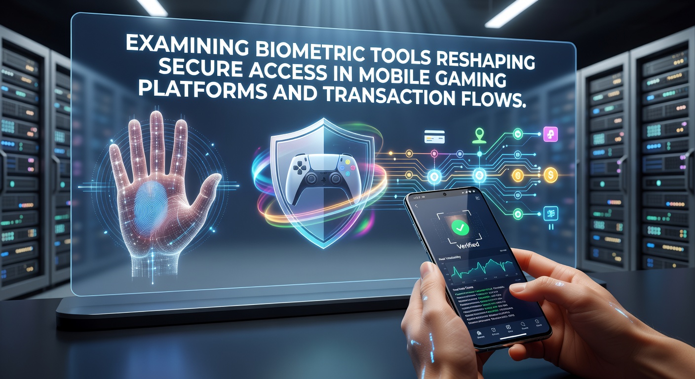 Mobile gaming device displaying biometric login screen with fingerprint and facial recognition options