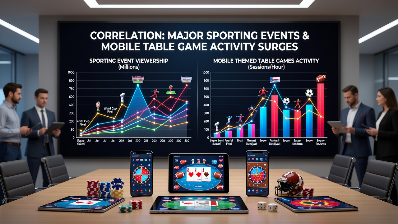 Analytics dashboard displaying traffic spikes in sports-themed mobile table games