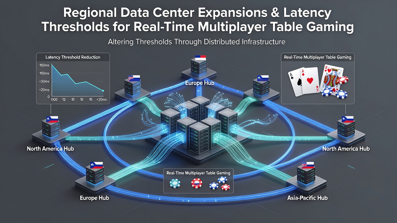 Network architecture diagram showing reduced latency paths for licensed real-time table gaming