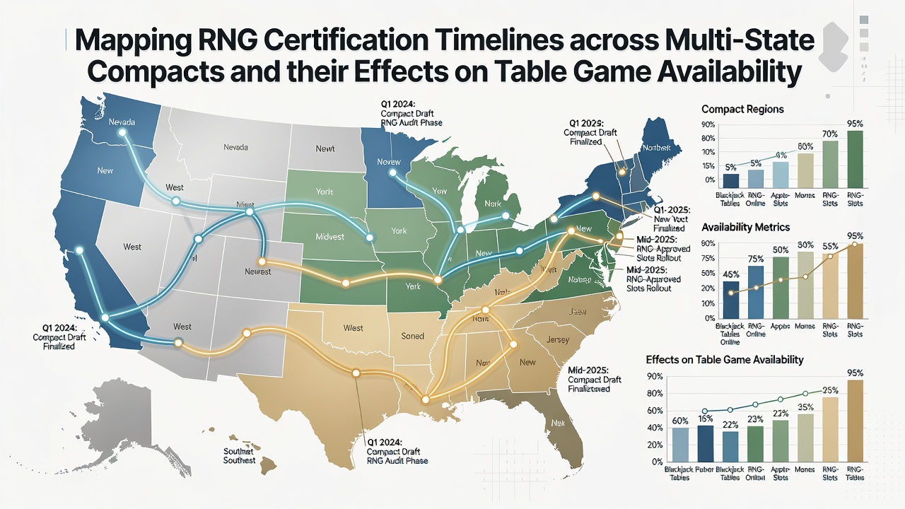 Diagram showing RNG certification process timelines across multiple state gaming compacts