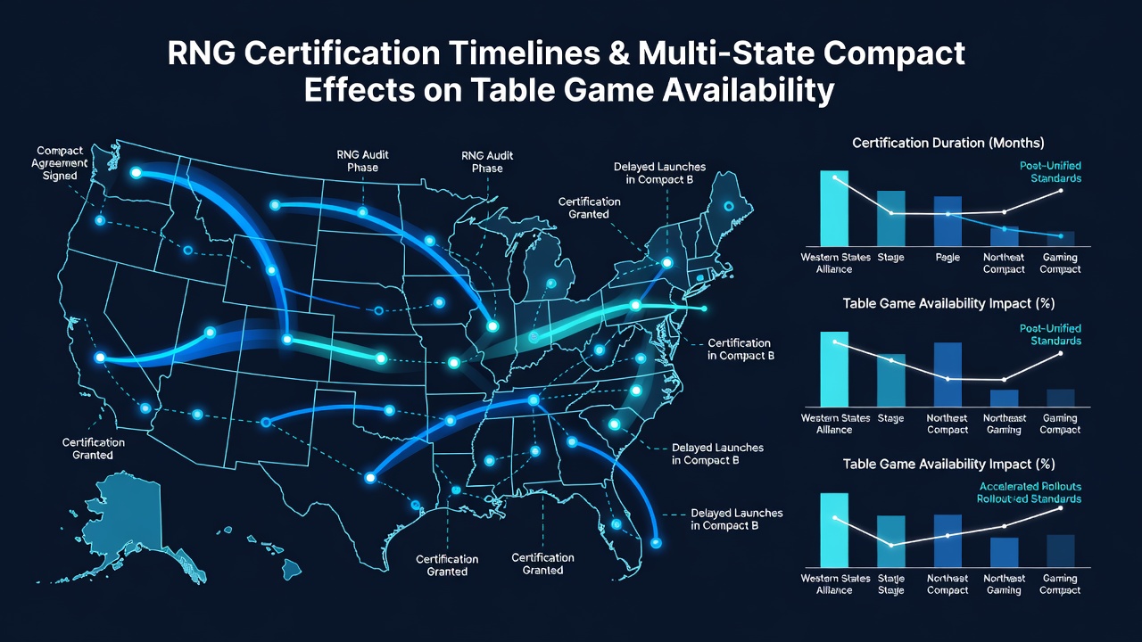 Timeline chart illustrating certification stages and state compact interactions for RNG table games
