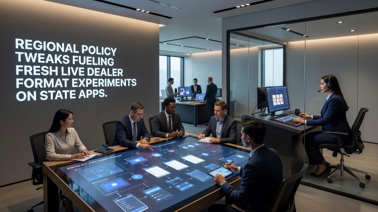 Live dealer studio setup connected to state-regulated mobile applications showing multi-camera feeds
