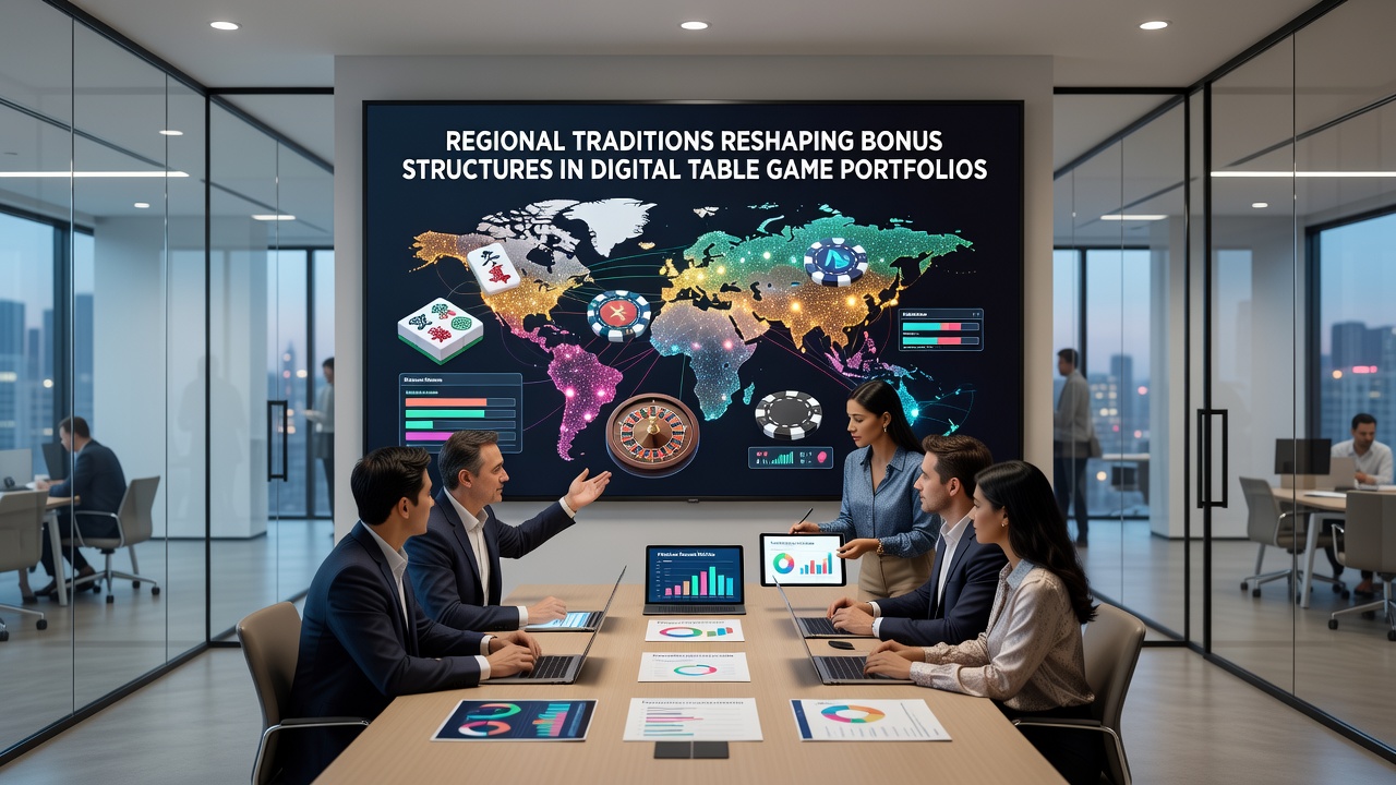 Analytics dashboard showing regional bonus performance metrics for table game portfolios