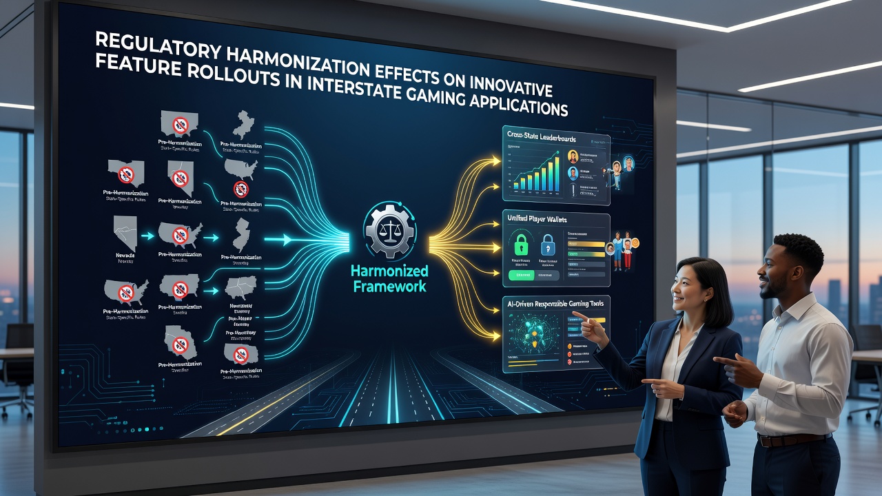 Developer team testing new gaming app features under harmonized interstate rules