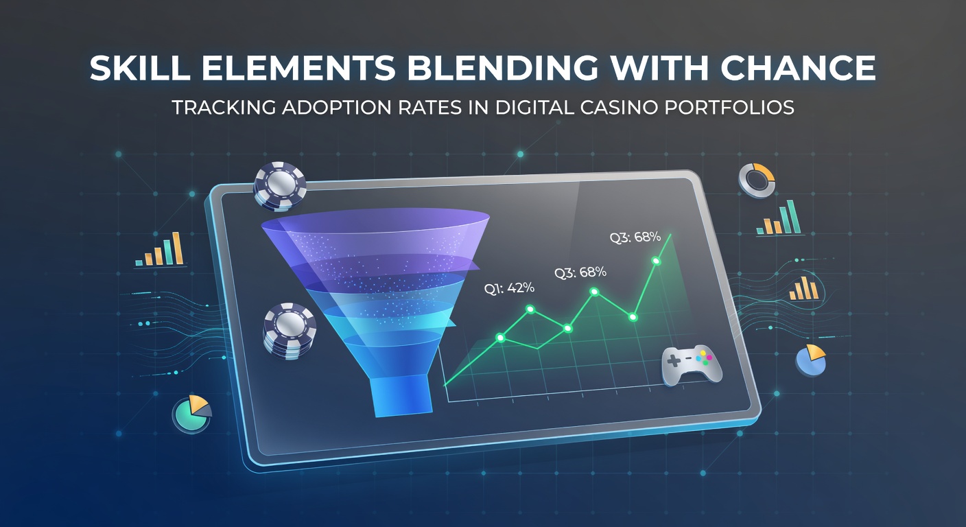 Digital casino interface showing hybrid skill-chance game portfolios with adoption metrics overlay